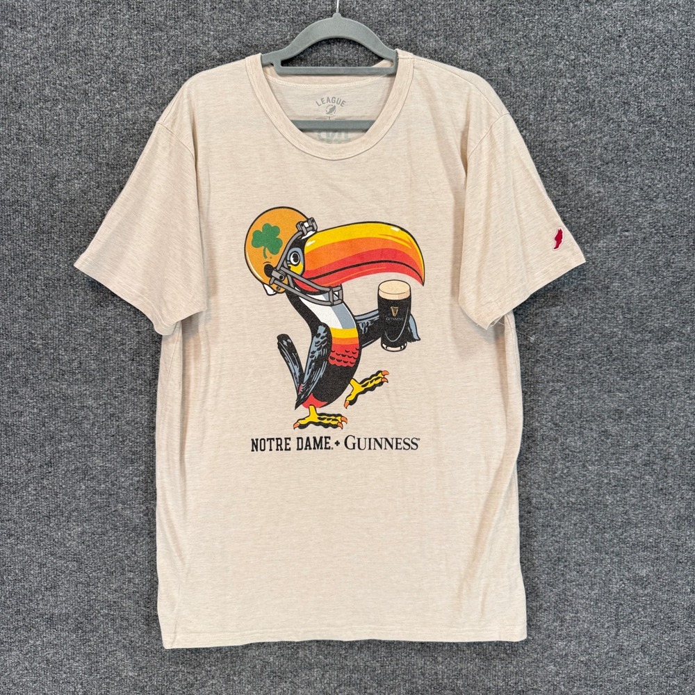 Notre Dame Guinness Shirt Mens Large Beige Toucan Football Graphic Tee Tshirt